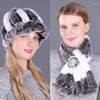 القبعات الأوشحة القفازات مجموعات حقيقية rex fur fur hat مع وشاح الشتاء أزياء الأذن حامي الرأس العنق LF21010QX