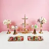 Bakeware Tools Mirror Crystal Beads Cake Stand Set Gold Plated Surface Dessert Wedding Party Table Decoration