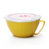 Bowls 900ml Noodle Bowl With Lid Handle Stainless Steel Plastic Leak-Proof Container Rice Soup Kitchen Gadget