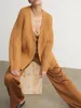Kvinnors stickor Kvinnor Wool-Blend Knit Cardigan V-ringning Löst långärmad enkelbröst stickad tröja med fickor 2022 Våren