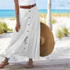 Skirts Women's Cotton Linen Skirt 2022 Fashion Solid Color Button Split Beach A-line Autumn Elegant Casual Party Ladies