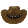 Berets Outdoor Männer Frauen Papier Cowboy Hüte künstliche Handarbeit Strandstrohhut Westernamerikanischer Stil Sombreros Sonnenschirm Cap