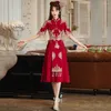 Ubranie etniczne Tradycyjne Cheongsam Vintage Plus Nowoczesne szaty pokrywające ramię ślub czerwona sukienka qipao długie kobiety orientalne tosty w stylu orientalnym