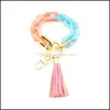 Nyckelringar Lanyards Design Colorf Acrylic Keychain Pu Leather Tassel Key Ring Girls Chain Shape Wristlet Armband för kvinnor Drop de DHI5B