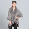 Szaliki 2022 Podwójna warstwowa rękodzieła Faux Rex Fur Cape Szal długi dzianin Poncho Płaszcz Płaszcz Paszmina Cloak Women Winter8622220