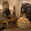 Oro brillante Quinceanera Prom Dresses Corsetto con lacci gotico cosplay Applique Long Sweet 16 Dress Prom Party Birthday Gown