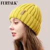 Feanie/crânio Caps Furtalk Winter Hat para mulheres chapéu de gorro com lã de lã de ladra de malha de malha para feminino Red preto preto rosa cinza T221020