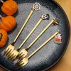 Dinnerware Sets 6Pcs Halloween Small Appetizer Forks Long Handle Stirring Spoons Dishwasher Safe Stainless Steel Dessert Coffee Flatware