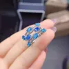 Cluster Rings Jewelry Dyed Blue Opal Ring 5mm 3mm Natural Silver 925 Black Gift For Woman