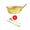 Flatware Sets Korean Yellow Bowl With Handle Small Aluminum Bowls Chopsticks Spoon For Traditional Festival Party Dining Tableware T21C