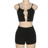 Kvinnors träningsdräkter Wishyear 2022 Black Ribbed Knit 2 Piece Set Crop Top and Shorts Sexig avslappnad solida sommarkläder för kvinnor Drop