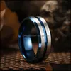 Anillos de boda Anillos de boda Moda 8 mm Acero inoxidable para hombres Ranura de oro azul Borde biselado Compromiso Joyería de aniversario para hombre Gif Dhusg