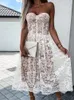 Casual Dresses Sexy Lace Sheer Off Shoulder Slim Fit Dress Women Fashion Solid Flower Print High Waist Elegant Wrap Bust Party Chic