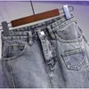 Jupes Poche Mini Grande Taille Patchwork Vintage Wash Jeans 6XL Été Harajuku Taille Haute Avant Fendu Genou Longueur Denim Jupe Midi