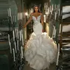 Wedding Dress Charm Ivory Mermaid With Long Train Sexy Deep V-neck Silver Sequin Bridal Dresses Lush Ruffles Tulle Gown