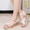 Dress Shoes Summer 7cm Heel Solid Women Wedges Sandals Open Toe One Line Buckle Female Beach Sandal Muffin Sole Lady Fairy Sandals 221025