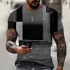 Camisetas masculinas com combinação de letras e listras, casual, manga curta, moda, 3D, decote redondo, textura simples, roupas de rua