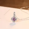 Luxury Colorful Gems s925 Silver Flower Pendant Necklace Women Jewelry Korean Fashion Micro set Zircon Charm Chain Necklace Accessories