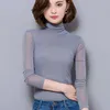 Women's Blouses Sexy Mesh Tops Blouse Women Turtleneck Long Sleeve Elasticity Black Shirt Silm Blusas Mujer De Moda Casual Shirts