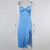 Sukienki swobodne seksowne spaghetti pasek niebieski sukienka z wysokiej talii 2022 Kobiety Summer Fashion Night Club Party Ubranie stałe kolory pleców