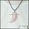 Pendant Necklaces Pendants Jewelry Natural Stone Gem Carved Ox Horn Shape Rose Quartz Crystal Jade Onyx Necklace H Otciz