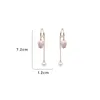 Pendientes de espaldas Clips de oreja de tulip￡n rosa coreana para temperamento de moda femenina Clip de perla larga en mujeres Boda no perforada