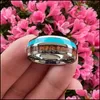 Wedding Rings Wedding Rings Itungsten 8mm Drop Tungsten Carbide Ring For Men Women Engagement Band Blue-Turquoise Koa Wood Inlay Comf Dhosi