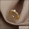 An￩is de casamento An￩is de casamento White Cubic Cubic Notadoent Ring Ajust￡vel Retro de punho aberto para mulheres meninas de j￳ias vintage Bague Dhj5d