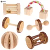 Kleintierbedarf 6-teiliges Set für Hamster, natürliches Holz-Kauspielzeug, Chinchilla-Käfig-Zubehör, Kaninchen-Hantel-Übungs-Glockenroller 221025