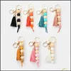 Keychains Lanyards Fashion Beads Keychains for Women Girls Simple Summer Sil Wood P￤rled Pendant Tassel Keychain Accessory Gifts D DHJXJ