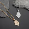 Anhänger Halsketten Iced Out Hamsa Hand Halskette für Männer Frauen 2 Farben Zirkonia Mode Hiphop Schmuck