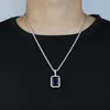 Große bunte CZ-Anhänger-Halskette mit Seilkette, gepflastert, 5A, blau, lila, grün, rosa, kubischer Zirkon-Stein für Damen und Herren, modischer Hip-Hop-Schmuck