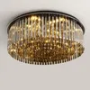 Plafonniers Lustre En Cristal Moderne Pour Luxe Rond Fumé Gris Cristal Lampes Chambre Salon Décor Luminaires Avec LED