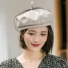 ベレット日本語スタイルの女性エレガントな顔のハイディングカボチャレースベレーベレー冬韓国高品質のヴィンテージ格子縞の画家帽子