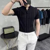 Men's Casual Shirts Size 4XL-M Summer Fashion Striped Business Formal Wear Shirt Men Short Sleeve Slim Fit Office Social Tuxedo Blouse