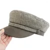 Berety ośmioboczne czapkę dla kobiet w kratę skórzane wizje sboy 2022 Vintage Autumn Winter Ladies Hat