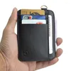 Card Holders Vintage Men's Genuine Leather Wallet Slim Holder Male Portable Mini Purse Transparent Pocket