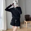 Women's Tracksuits 2022 Fall Plus Size Women's Clothes Round Neck Long Sleeves Thin Top Sweater Shorts Casual Loose Suit