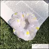 Haaraccessoires Organza Hair Scrunchie Sweet Cute Daisy Print Ring Vrouwen Elastische rubberen bands Haarte -drop levering 2022 Producten A DH8GH