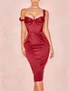 Casual Dresses Summer Red Strap Tank Knee Length Bodycon Sexy Celebrity Women Dress Night Club Party