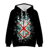 Bluzy męskie 2022 Anime Berserk Hoodie Pullover 3D Long Rleeve Ubrania fajne bluza plus size dla mężczyzn i kobiet dzieci kawaii topy