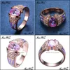 Wedding Rings Wedding Rings Fashion Cute Female Girl Pink Zircon Stone Ring 18Kt Rose Gold Opal Engagement Vintage For Womenwedding Dh9Jq