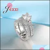 Anelli nuziali Anelli per matrimoni timbrati Sterling Sier Ring Set 2 PC Bijoux FL FL Crystal Heart Stone Romantico chococeweddingweddin Dhzek