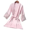 Женская одежда для сна Розовый свадебная невеста подружка невесты, одежда, женская сладкая кружевная отделка для ваннина с поясом весна лето -атласное домашнее платье