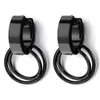 Hoop Earrings Pair Stainless Steel Black Huggie Hinged With Circles Men Women