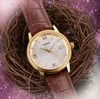 Mens Womens Three Stiches 시계 38mm Deep Sweeeping 자동 기계 운동 진짜 가죽 달력 사업 여가 손목 시계 Orologio di Lusso