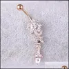 Navel Bell Button Rings Sexy Belly Bars Button Rings Piercing Crystal Flower Body Jewelry Navel Ring Golden Accessories 6 Styles D Dhgb3