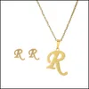 Earrings Necklace 26 Letter Necklaces With Earring Set Stainless Steel Gold Choker Initial Pendant Necklace Women Alphabet Chains Dhrcf