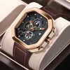 Polshorloges lige mode vierkant wijzerplaat lederen heren horloges luxe sport waterdicht horloge man chronograaf kwarts polshorloges Montre Homme Box 221025