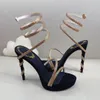 Rene Caovilla Sandals مصمم أحذية ضيقة فرقة سربنتين متعرج منصة الكعب أحذية 12.5 سم أزياء عالية الكعب روما الصندل 35-43